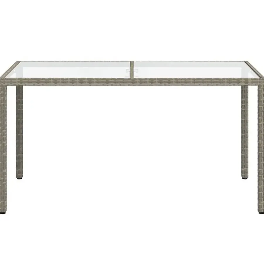 Tuintafels-vidaXL - Tuintafel - Grijs - Gehard glas en poly rattan - 150 x 90 x 75 cm
