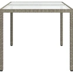 Tuintafels-vidaXL - Tuintafel - Grijs - Gehard glas en poly rattan - 150 x 90 x 75 cm