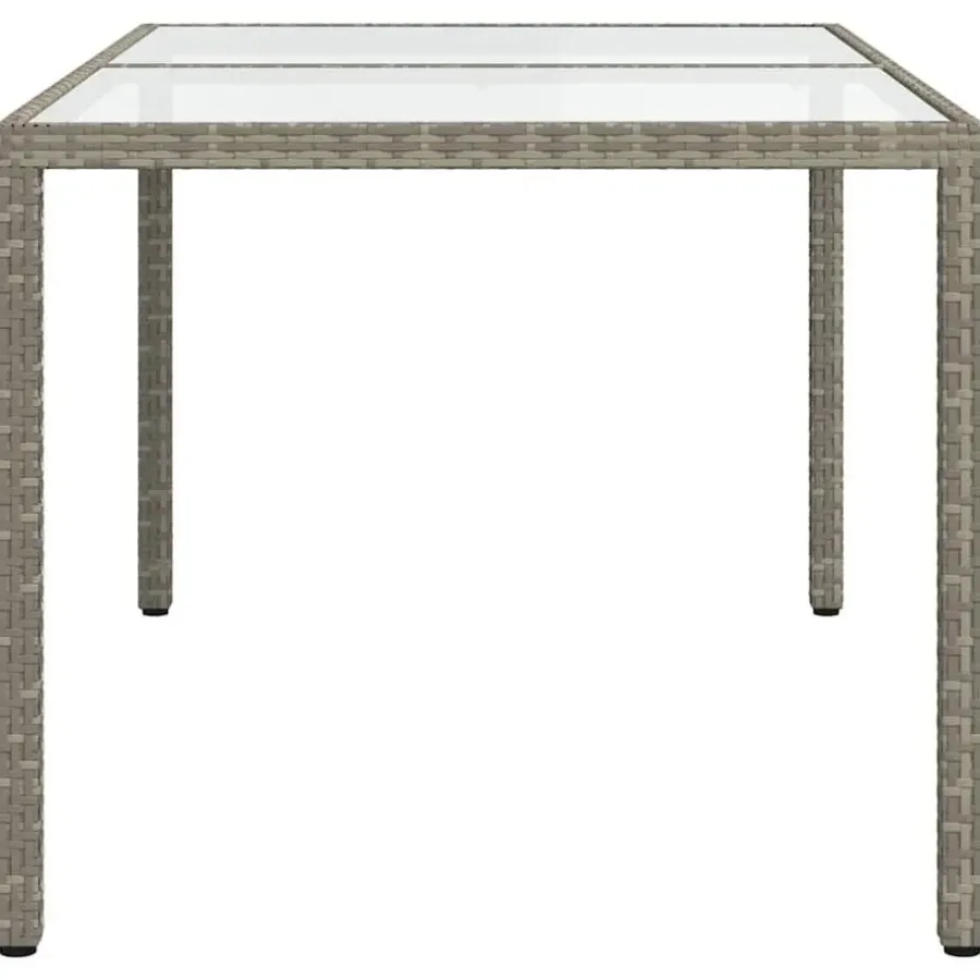 Tuintafels-vidaXL - Tuintafel - Grijs - Gehard glas en poly rattan - 150 x 90 x 75 cm