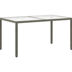 Tuintafels-vidaXL - Tuintafel - Grijs - Gehard glas en poly rattan - 150 x 90 x 75 cm