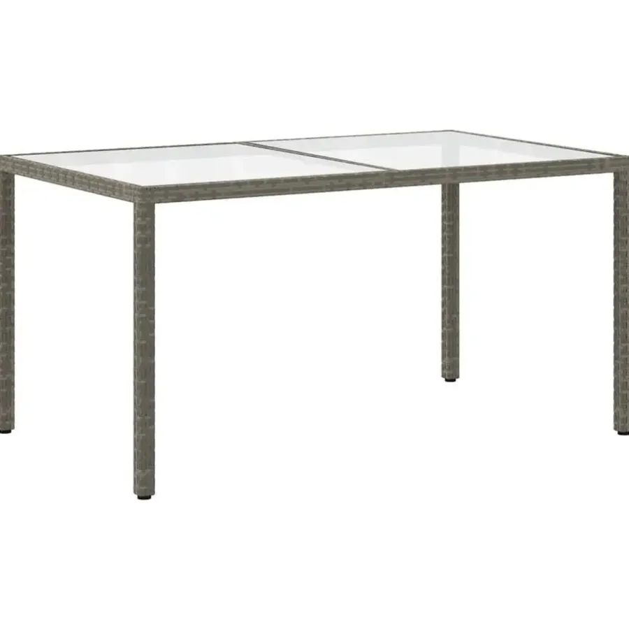 Tuintafels-vidaXL - Tuintafel - Grijs - Gehard glas en poly rattan - 150 x 90 x 75 cm