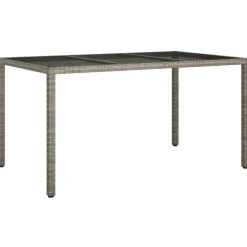 Tuintafels-vidaXL - Tuintafel - Grijs - Gehard glas en poly rattan - 150 x 90 x 75 cm