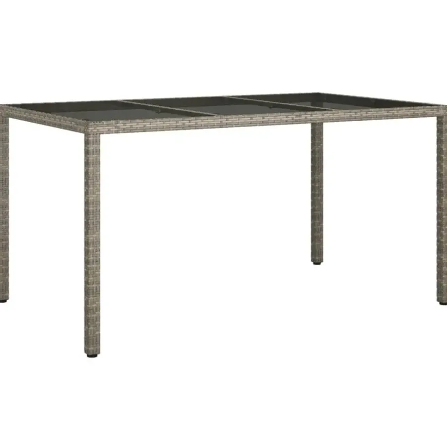Tuintafels-vidaXL - Tuintafel - Grijs - Gehard glas en poly rattan - 150 x 90 x 75 cm