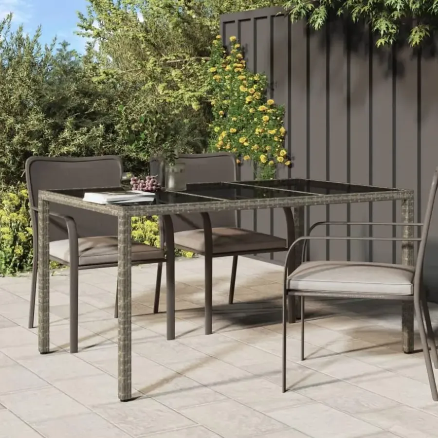Tuintafels-vidaXL - Tuintafel - Grijs - Gehard glas en poly rattan - 150 x 90 x 75 cm