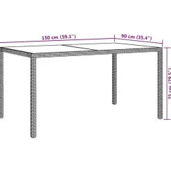 Tuintafels-vidaXL - Tuintafel - Grijs - Gehard glas en poly rattan - 150 x 90 x 75 cm