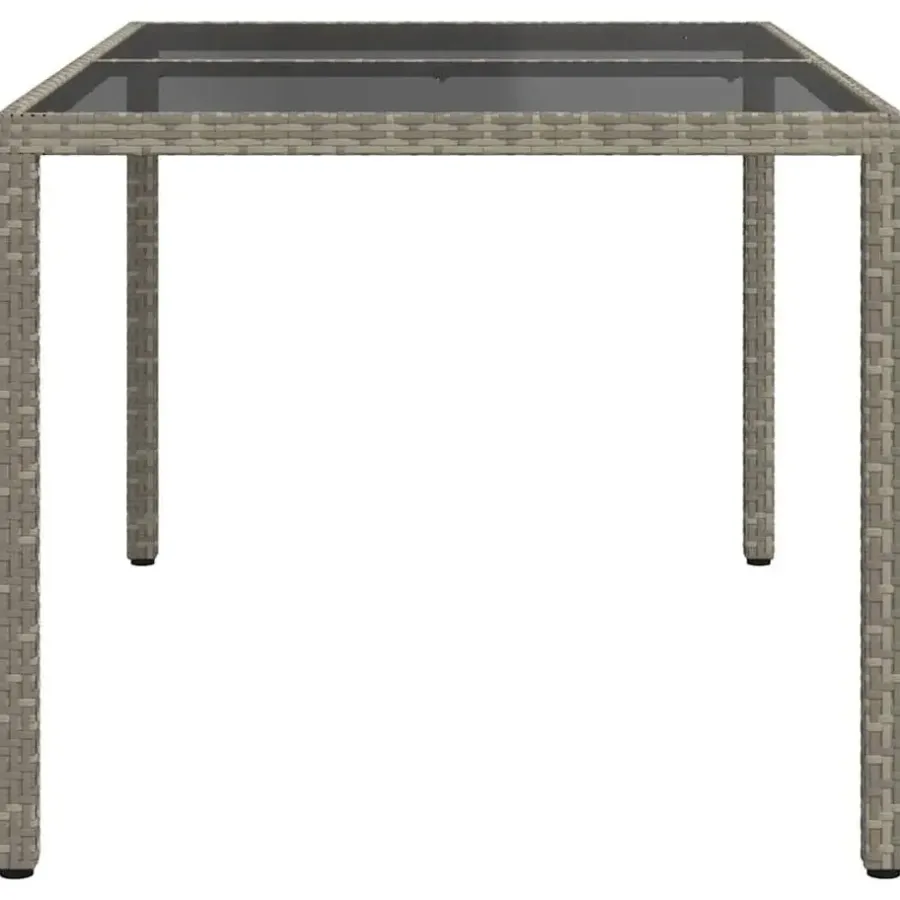 Tuintafels-vidaXL - Tuintafel - Grijs - Gehard glas en poly rattan - 150 x 90 x 75 cm