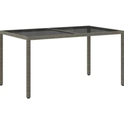 Tuintafels-vidaXL - Tuintafel - Grijs - Gehard glas en poly rattan - 150 x 90 x 75 cm
