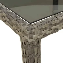 Tuintafels-vidaXL - Tuintafel - Grijs - Gehard glas en poly rattan - 150 x 90 x 75 cm