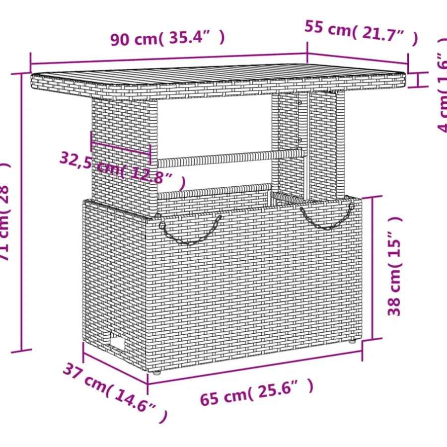 vidaXL - Tuintafel - Zwart - Poly rattan en Hout - 90 x 55 x 71 cm