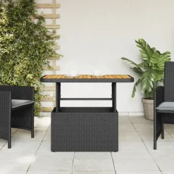 vidaXL - Tuintafel - Zwart - Poly rattan en Hout - 90 x 55 x 71 cm