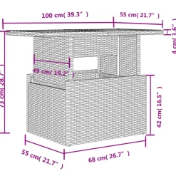 vidaXL - Tuintafel - Zwart - Poly rattan en acaciahout - 100x55x73 cm