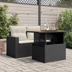 vidaXL - Tuintafel - Zwart - Poly rattan en acaciahout - 100x55x73 cm