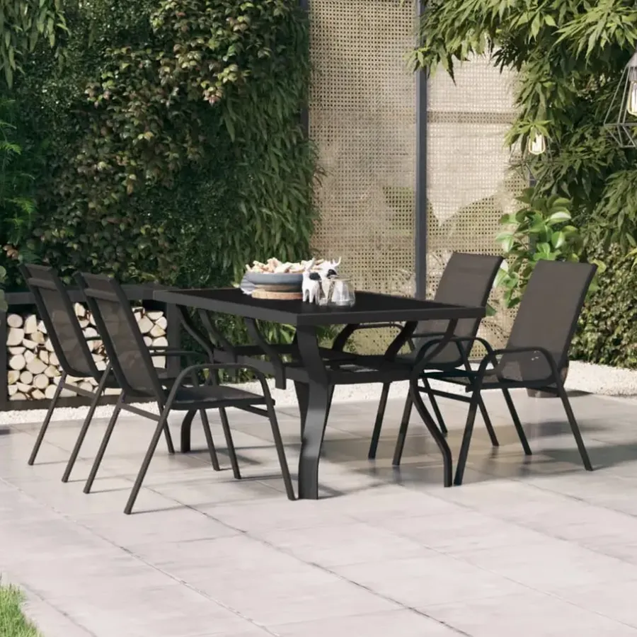 vidaXL - Tuintafel - Zwart - Staal en glas - 140 x 70 x 70 cm