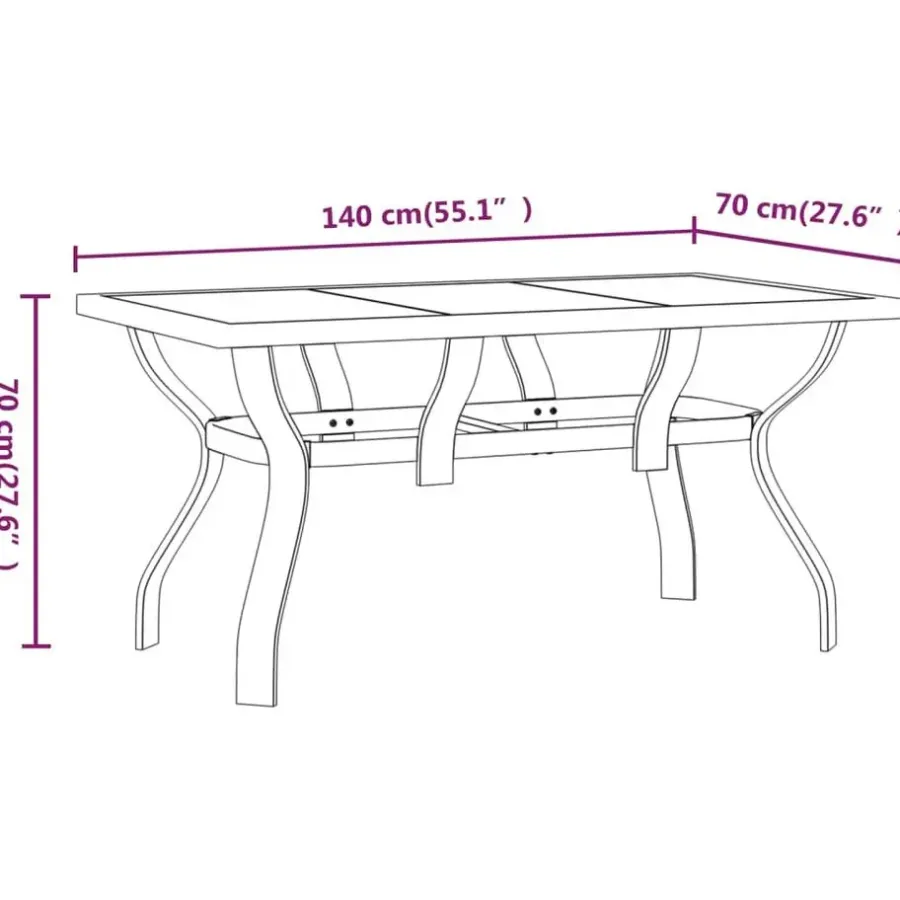 vidaXL - Tuintafel - Zwart - Staal en glas - 140 x 70 x 70 cm