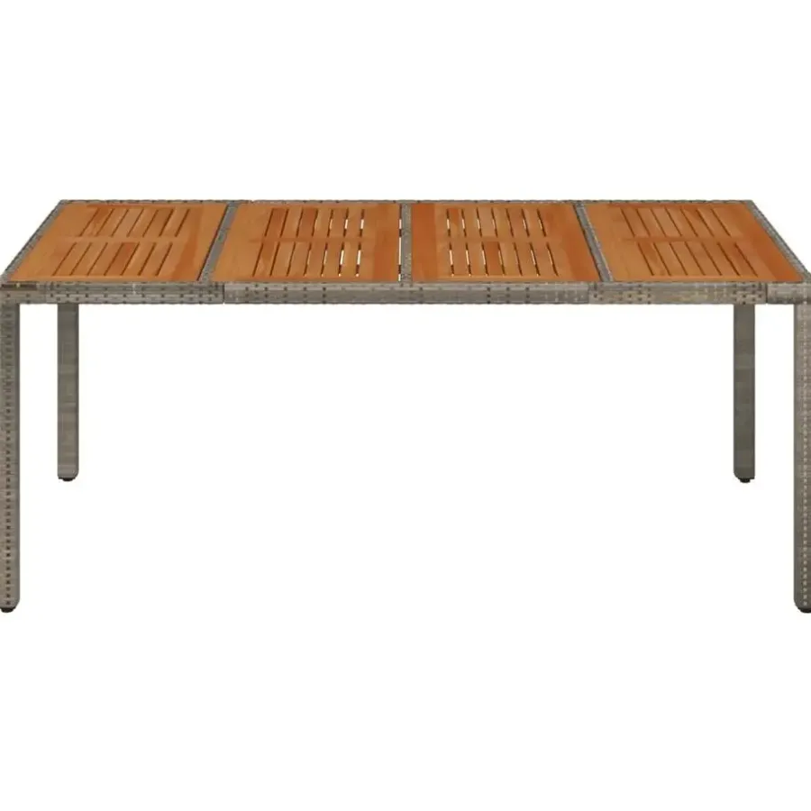 Tuintafels-vidaXL - Tuintafel Met Houten Blad - Grijs - Poly rattan - 190 x 90 x 75 cm