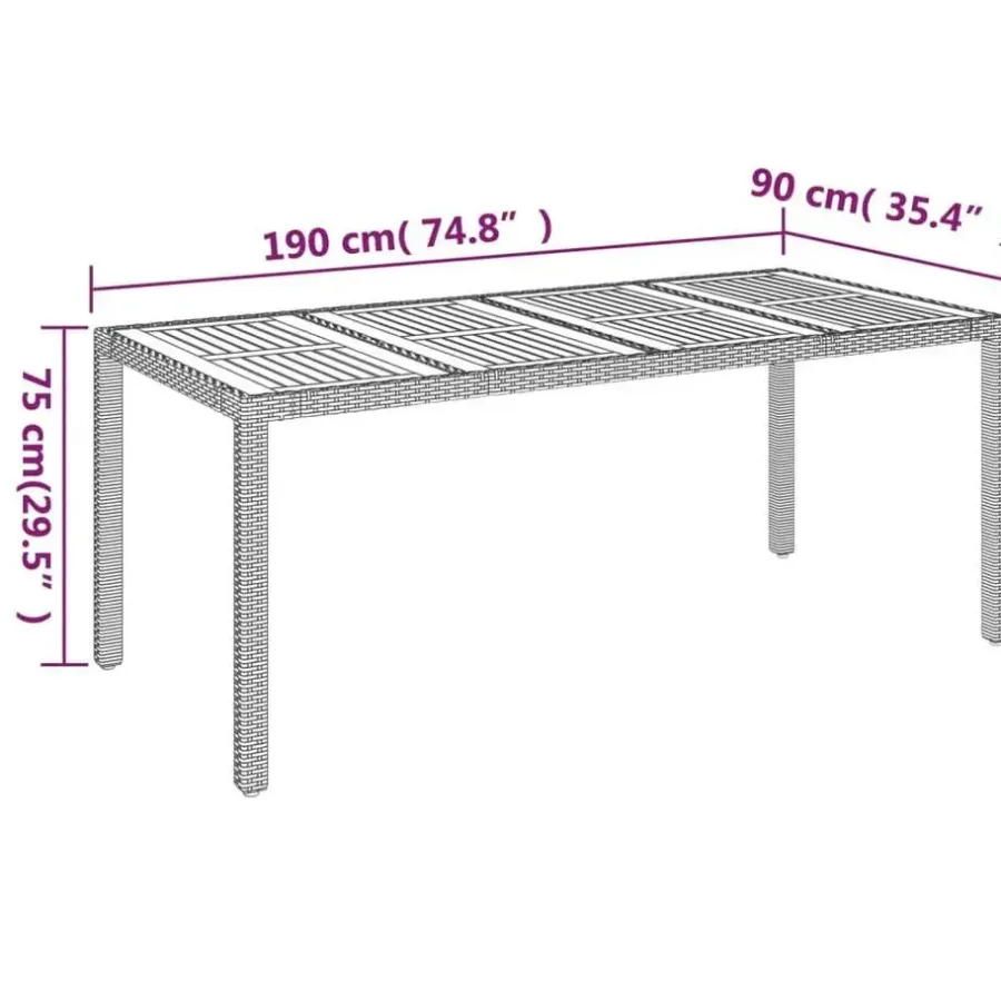 Tuintafels-vidaXL - Tuintafel Met Houten Blad - Grijs - Poly rattan - 190 x 90 x 75 cm