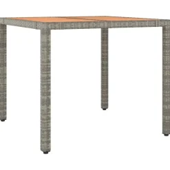 Tuintafels-vidaXL - Tuintafel Met Houten Blad - Grijs - Poly rattan en acaciahout