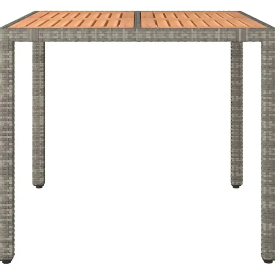 Tuintafels-vidaXL - Tuintafel Met Houten Blad - Grijs - Poly rattan en acaciahout