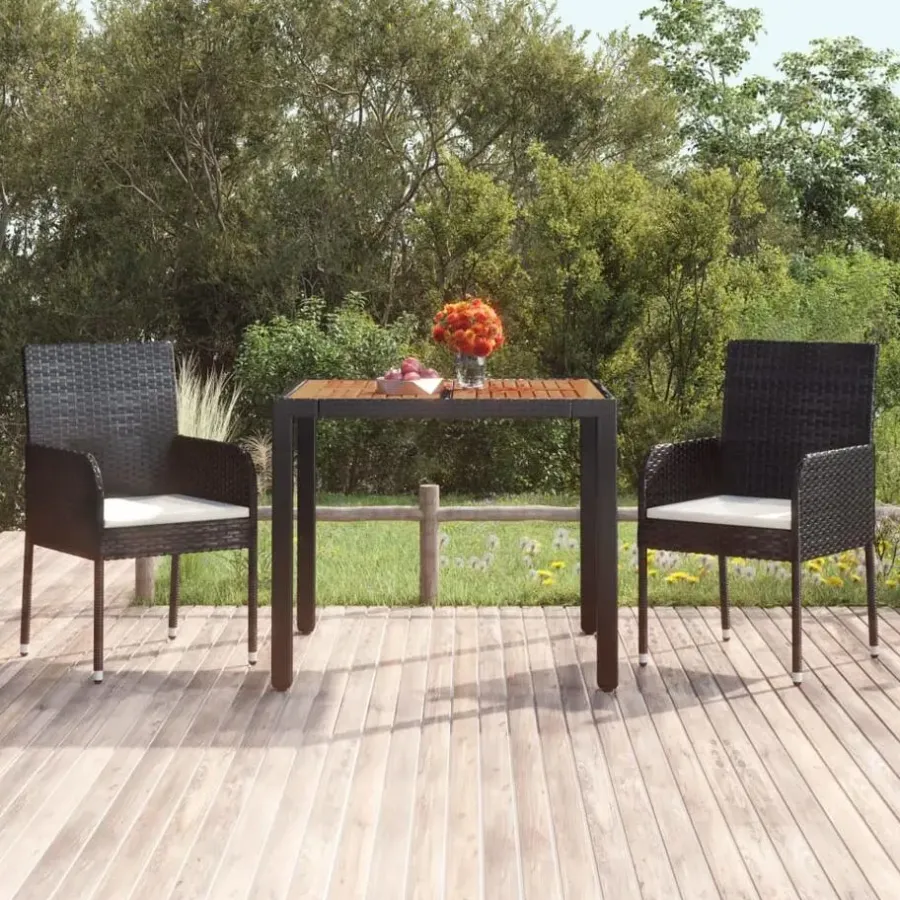 Tuintafels-vidaXL - Tuintafel Met Houten Blad - Zwart - Poly rattan - 90 x 90 x 75 cm