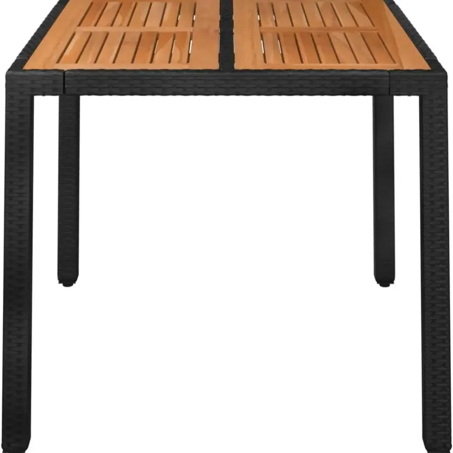 Tuintafels-vidaXL - Tuintafel Met Houten Blad - Zwart - Poly rattan - 90 x 90 x 75 cm