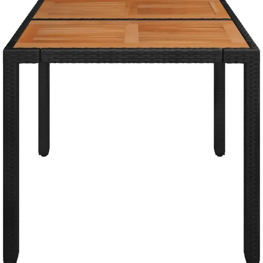 Tuintafels-vidaXL - Tuintafel Met Houten Blad - Zwart - Poly rattan - 90 x 90 x 75 cm