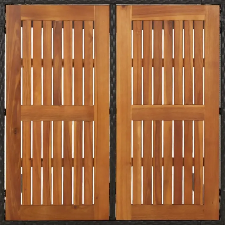 Tuintafels-vidaXL - Tuintafel Met Houten Blad - Zwart - Poly rattan - 90 x 90 x 75 cm