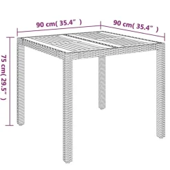 Tuintafels-vidaXL - Tuintafel Met Houten Blad - Zwart - Poly rattan - 90 x 90 x 75 cm