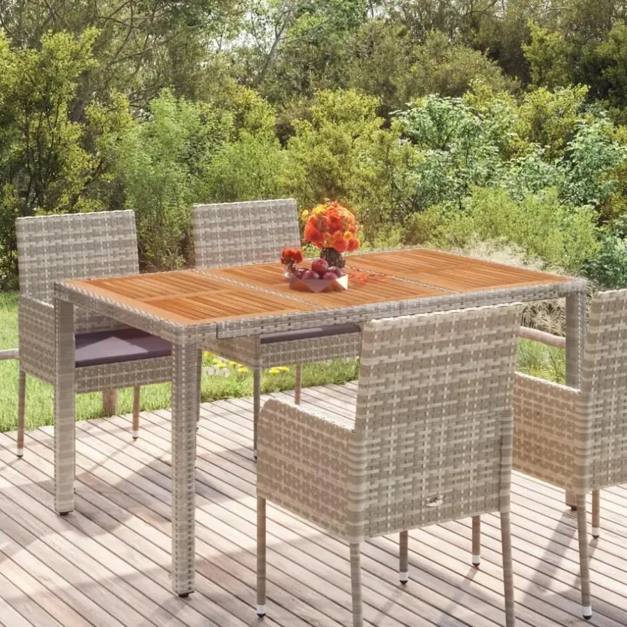 Tuintafels-vidaXL - Tuintafel Met Houten Blad - Grijs - Poly rattan - 150 x 90 x 75 cm