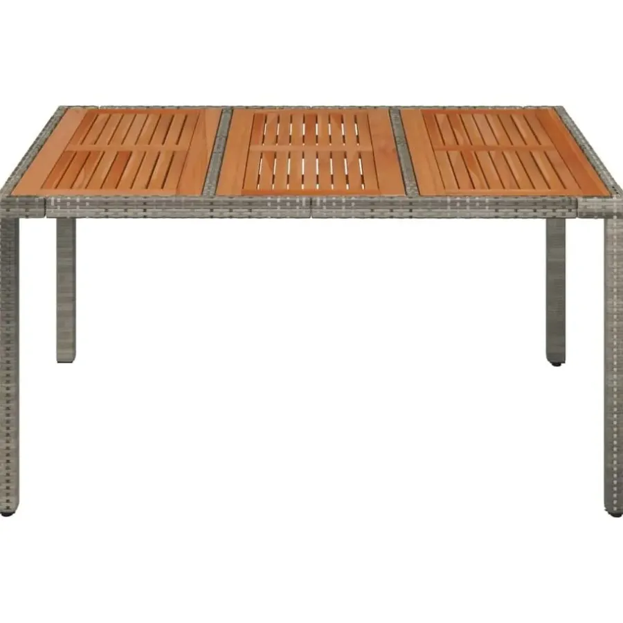 Tuintafels-vidaXL - Tuintafel Met Houten Blad - Grijs - Poly rattan - 150 x 90 x 75 cm