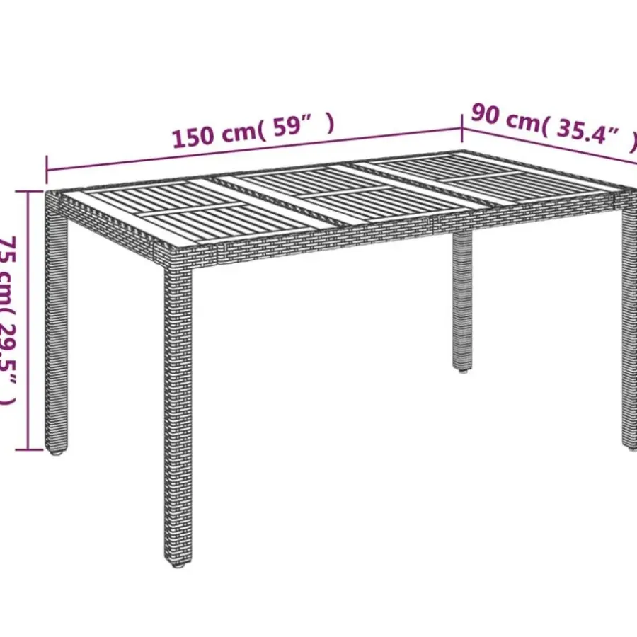 Tuintafels-vidaXL - Tuintafel Met Houten Blad - Grijs - Poly rattan - 150 x 90 x 75 cm