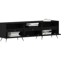 vidaXL - TV-meubel 3 vakken 3 deuren - Zwart eiken - Hout - 150x30x44.5 cm