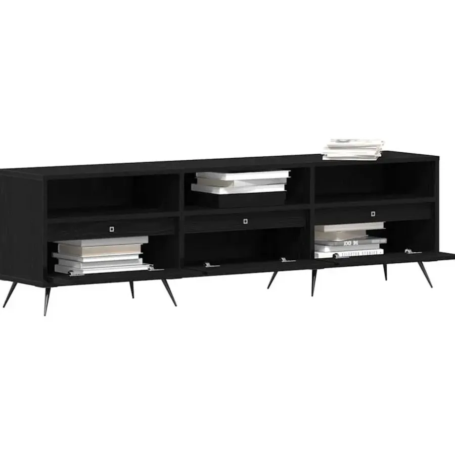 vidaXL - TV-meubel 3 vakken 3 deuren - Zwart eiken - Hout - 150x30x44.5 cm