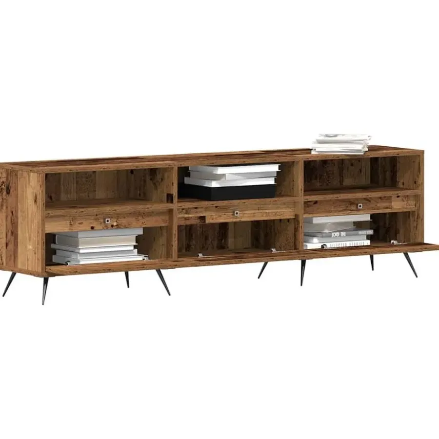 Tv Meubels-vidaXL - TV-meubel 3 vakken 3 deuren - Oud hout - Hout - 150x30x44.5 cm