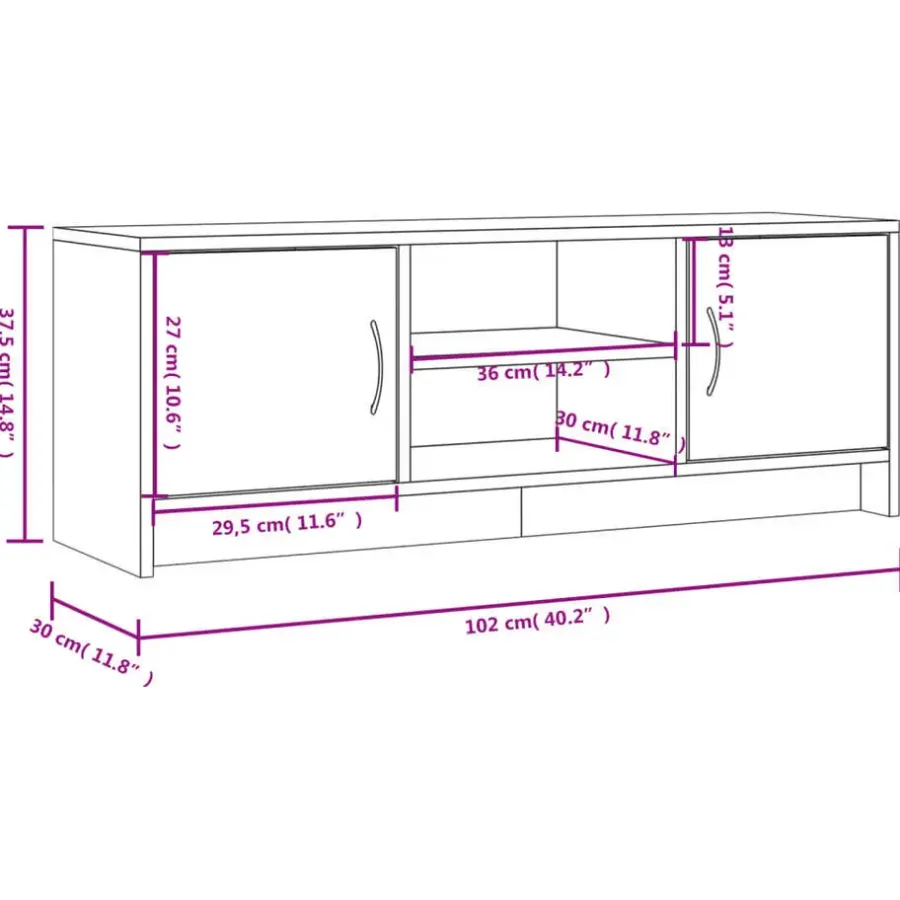 Tv Meubels-vidaXL - Tv-meubel - Wit - Bewerkt hout - 102 x 30 x 37.5 cm