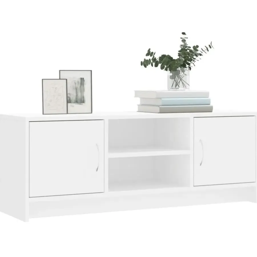 Tv Meubels-vidaXL - Tv-meubel - Wit - Bewerkt hout - 102 x 30 x 37.5 cm