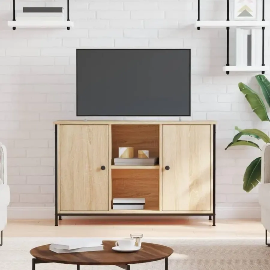 Tv Meubels-vidaXL - TV-meubel met 2 deuren 2 vakken - Sonoma eiken - Hout - 100x35x65 cm