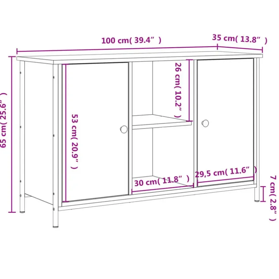 Tv Meubels-vidaXL - TV-meubel met 2 deuren 2 vakken - Sonoma eiken - Hout - 100x35x65 cm