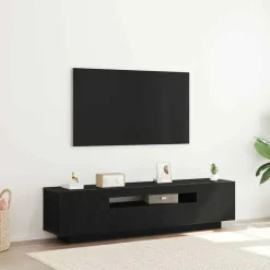 Tv Meubels-vidaXL - TV-meubel met 3 deuren - Zwart eiken - Bewerkt hout - 160x35x40 cm