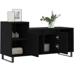 Tv Meubels-vidaXL - TV-meubel met 2 deuren 3 vakken - Zwart - Hout en metaal - 100x35x55 cm
