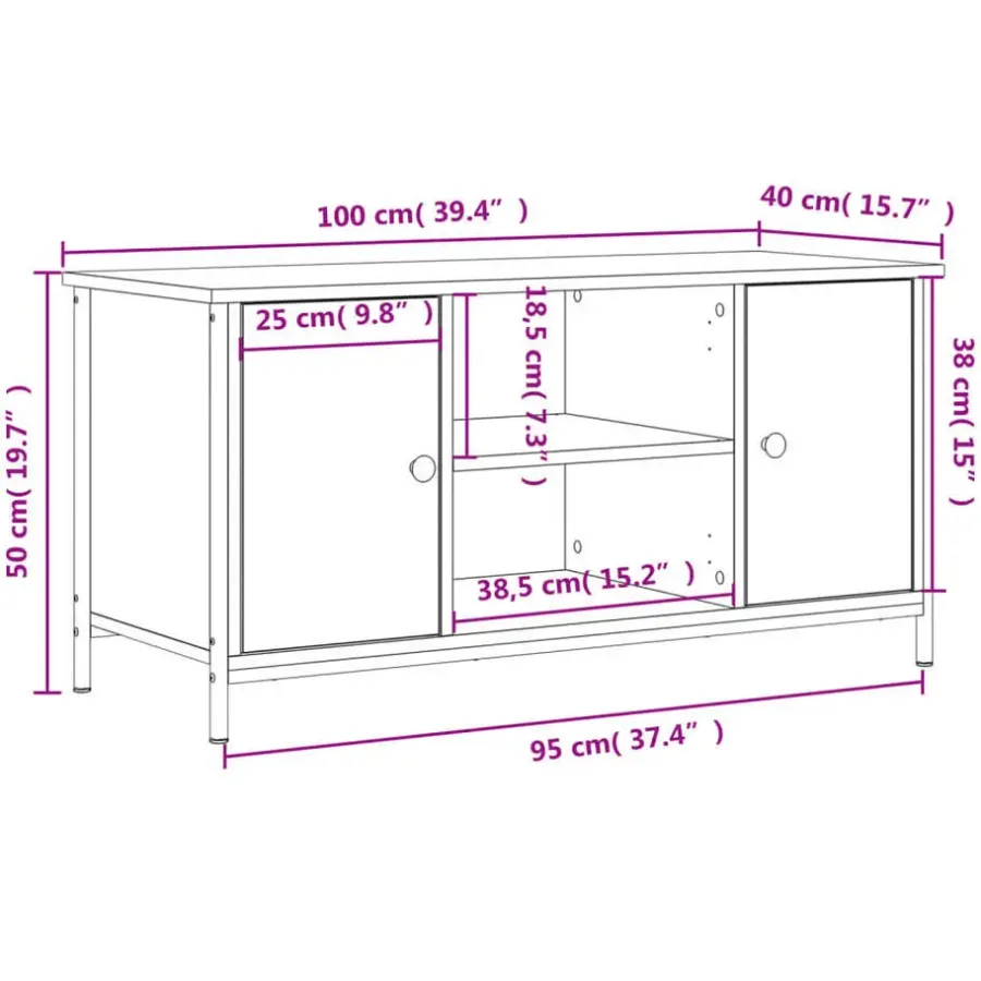 Tv Meubels-vidaXL - TV-meubel met 2 deuren 2 vakken - Sonoma eiken - Hout - 100x40x50 cm