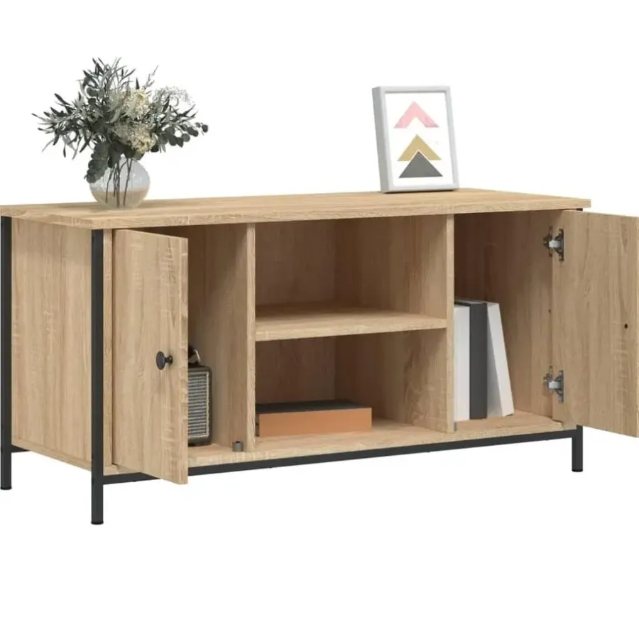 Tv Meubels-vidaXL - TV-meubel met 2 deuren 2 vakken - Sonoma eiken - Hout - 100x40x50 cm