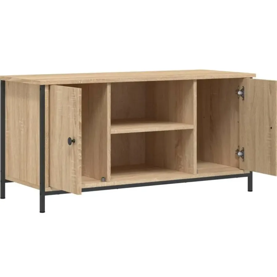 Tv Meubels-vidaXL - TV-meubel met 2 deuren 2 vakken - Sonoma eiken - Hout - 100x40x50 cm