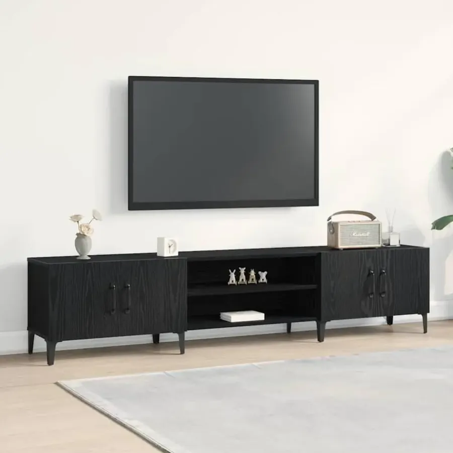 vidaXL - TV-meubel met 4 deuren - Zwart eiken - Hout - 180x31.5x40 cm