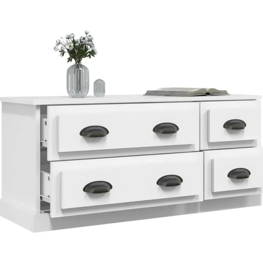 Tv Meubels-vidaXL - TV-meubel met 4 lades - Wit - Bewerkt hout - 100x35.5x45 cm