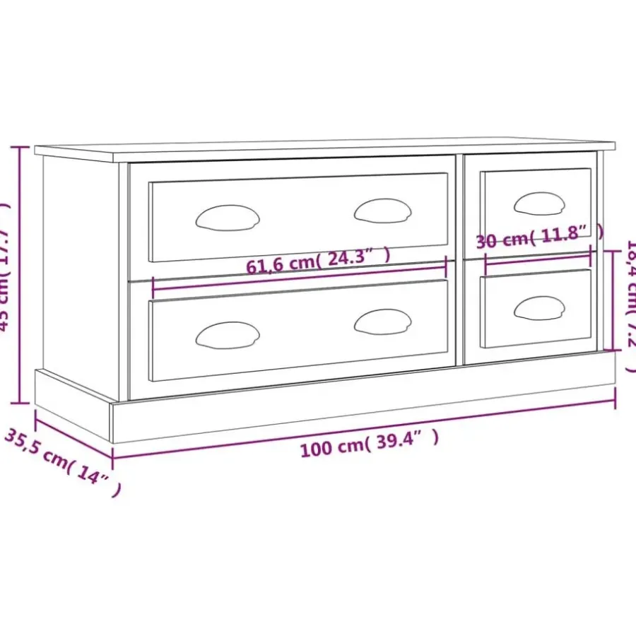 Tv Meubels-vidaXL - TV-meubel met 4 lades - Wit - Bewerkt hout - 100x35.5x45 cm