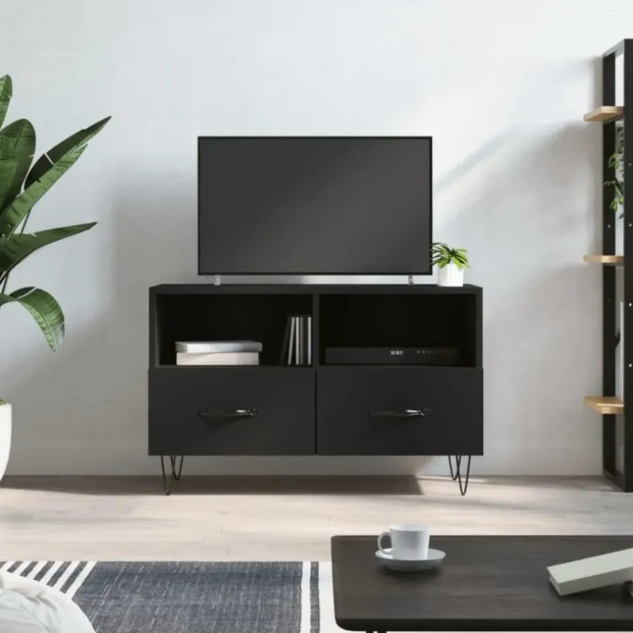Tv Meubels-vidaXL - TV-meubel met 2 lades en 2 vakken - Zwart - Hout - 80x36x50 cm