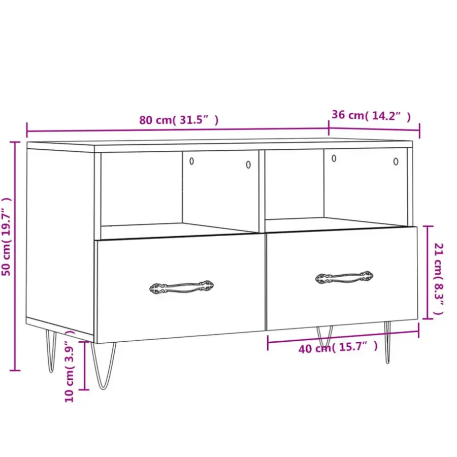 Tv Meubels-vidaXL - TV-meubel met 2 lades en 2 vakken - Zwart - Hout - 80x36x50 cm