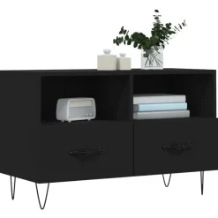 Tv Meubels-vidaXL - TV-meubel met 2 lades en 2 vakken - Zwart - Hout - 80x36x50 cm