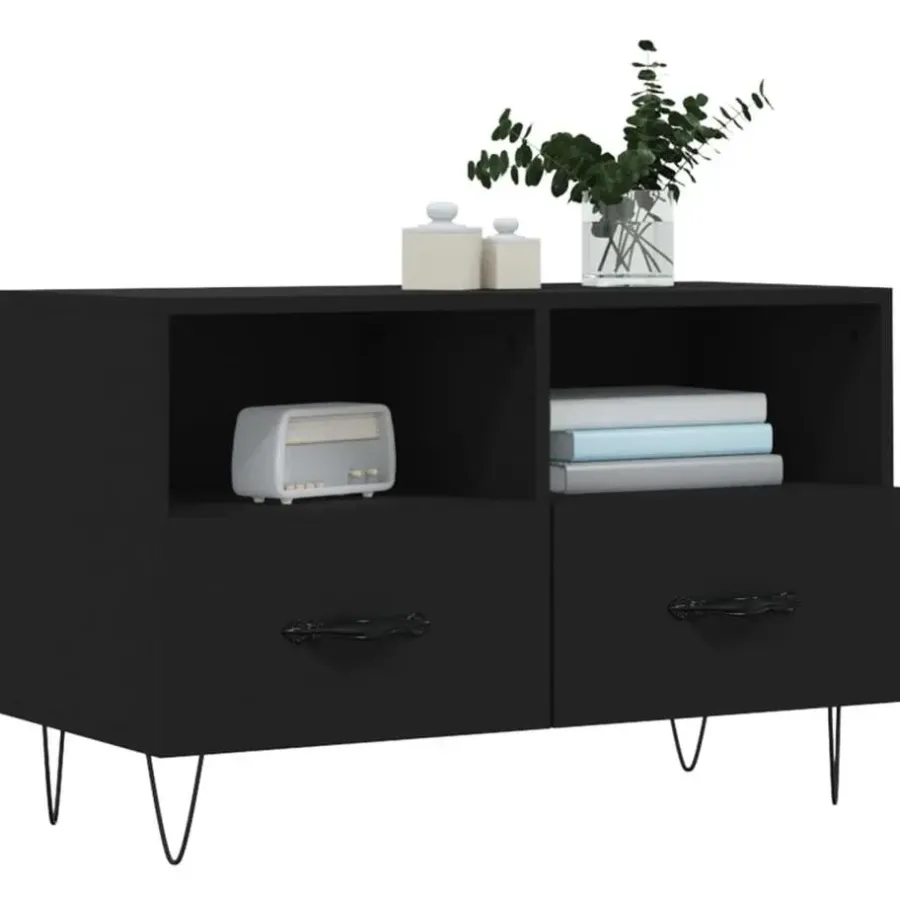 Tv Meubels-vidaXL - TV-meubel met 2 lades en 2 vakken - Zwart - Hout - 80x36x50 cm