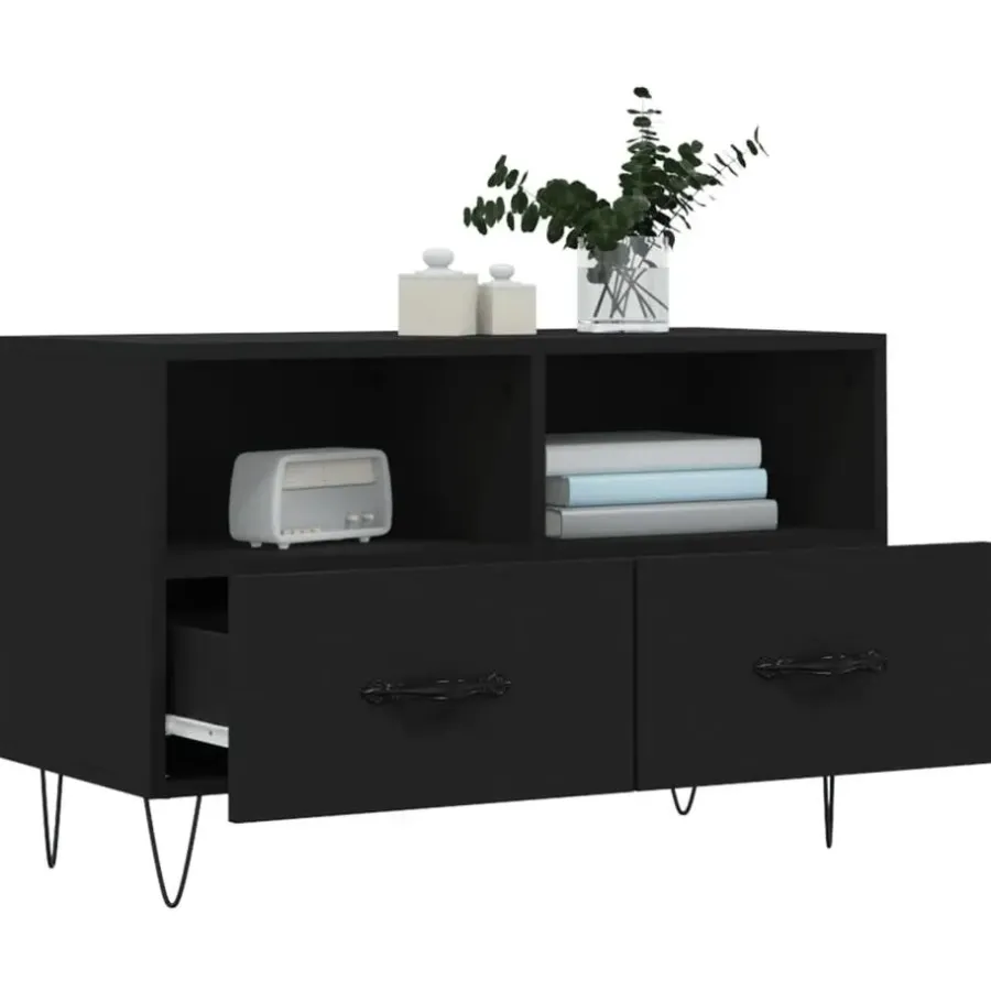 Tv Meubels-vidaXL - TV-meubel met 2 lades en 2 vakken - Zwart - Hout - 80x36x50 cm